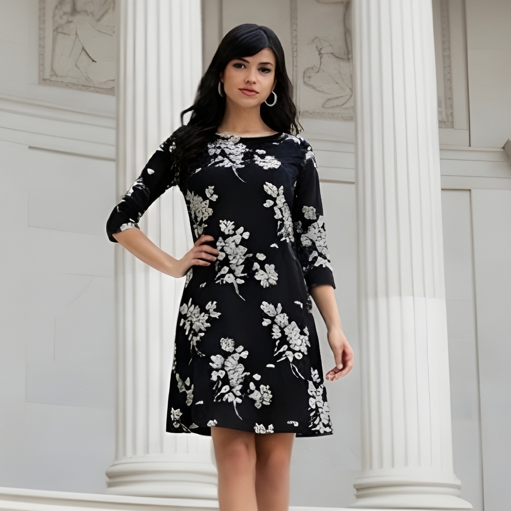 Forever 21 Black and White Floral Mini Dress Size Large